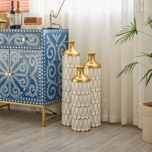 Floor Metal Vase Modern Style Decoration Home Droplet Shaped Metal Vase 3 Piece Set Gorgeous Home Decoration Large Glazed Metal Vase - Gold / White
