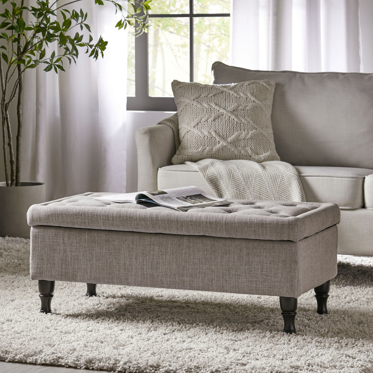 Dean - Fabric Storage Wide Tufted Rectangle Ottoman - Gray - Best Buy Furniture
