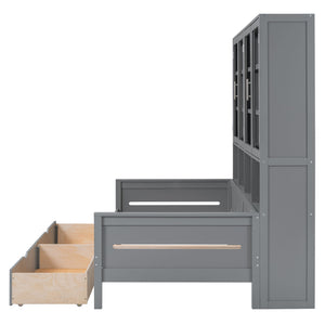 Daybed With Glass Door Storage Cabinets, Built In LED Lighting And Shelves