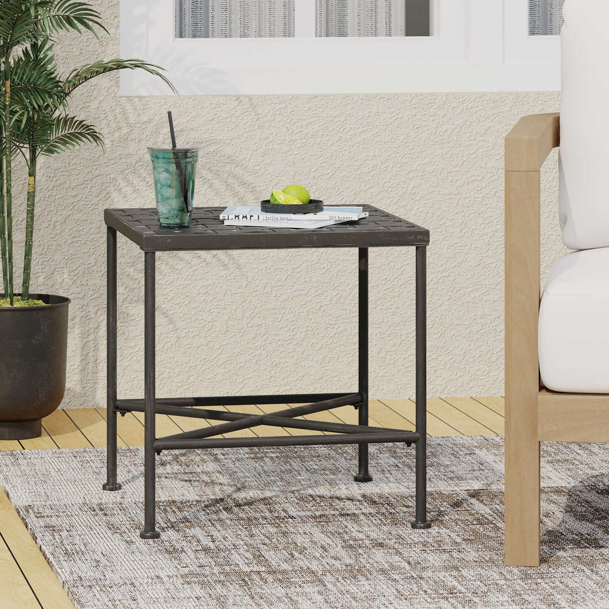 Outdoor Square Side Table With X Shaped Iron Frame - Black - Best Buy Furniture