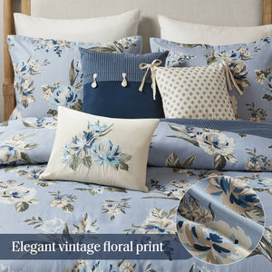 7PCS Cal King Vintage Floral Comforter Set