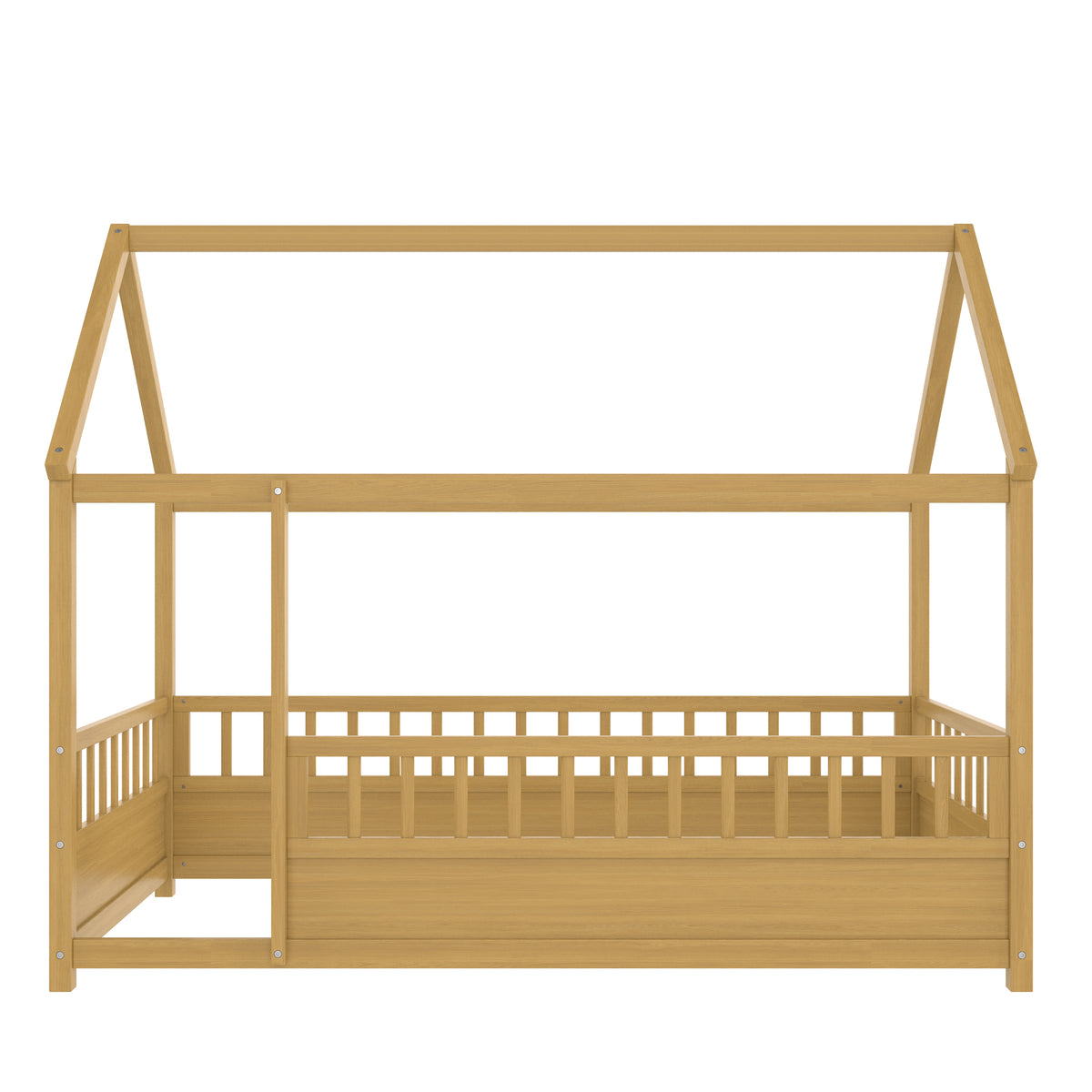 Twin Size Floor Wooden Bed with House Roof Frame