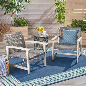 Outdoor Club Chair With Rattan Cover And Acacia Wood Frame - Gray - Best Buy Furniture