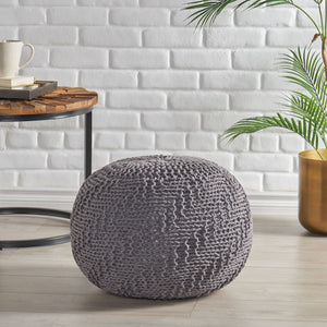 Hazel - Modern Knitted Cotton Yarn Round Pouf With Eco Friendly Pet Fibers - Dark Gray - Best Buy Furniture