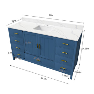 60" Modern Solid Wood Bathroom Vanity with Sink