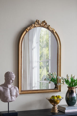 23.5x1.5x37.3" Arched Wall Mirror with Ornate Gold Finish