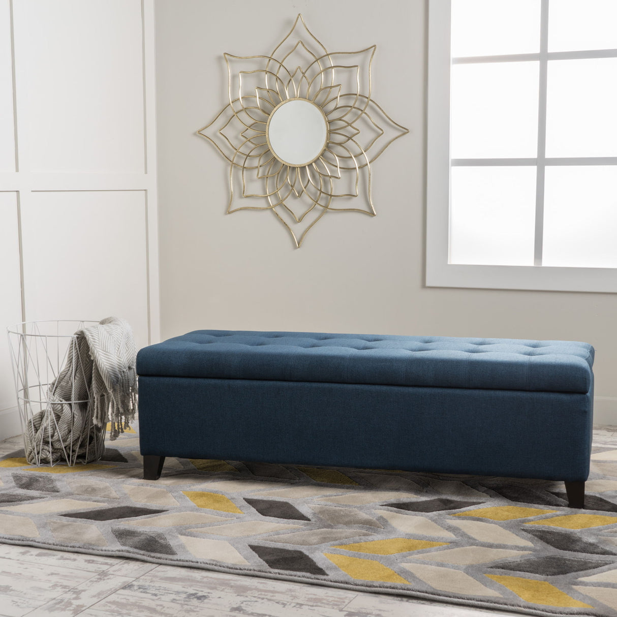 Upholstered Storage Ottoman Bench, Foot Rest For Bedroom