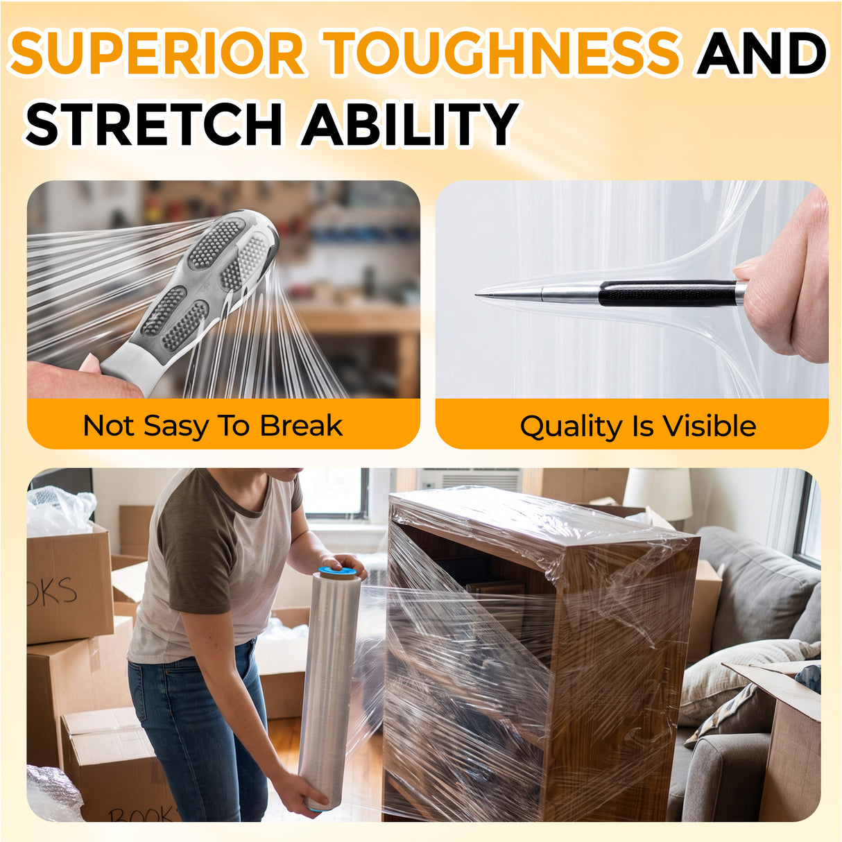 Stretch Wrap Film Roll, 1000ft Industrial Strength
