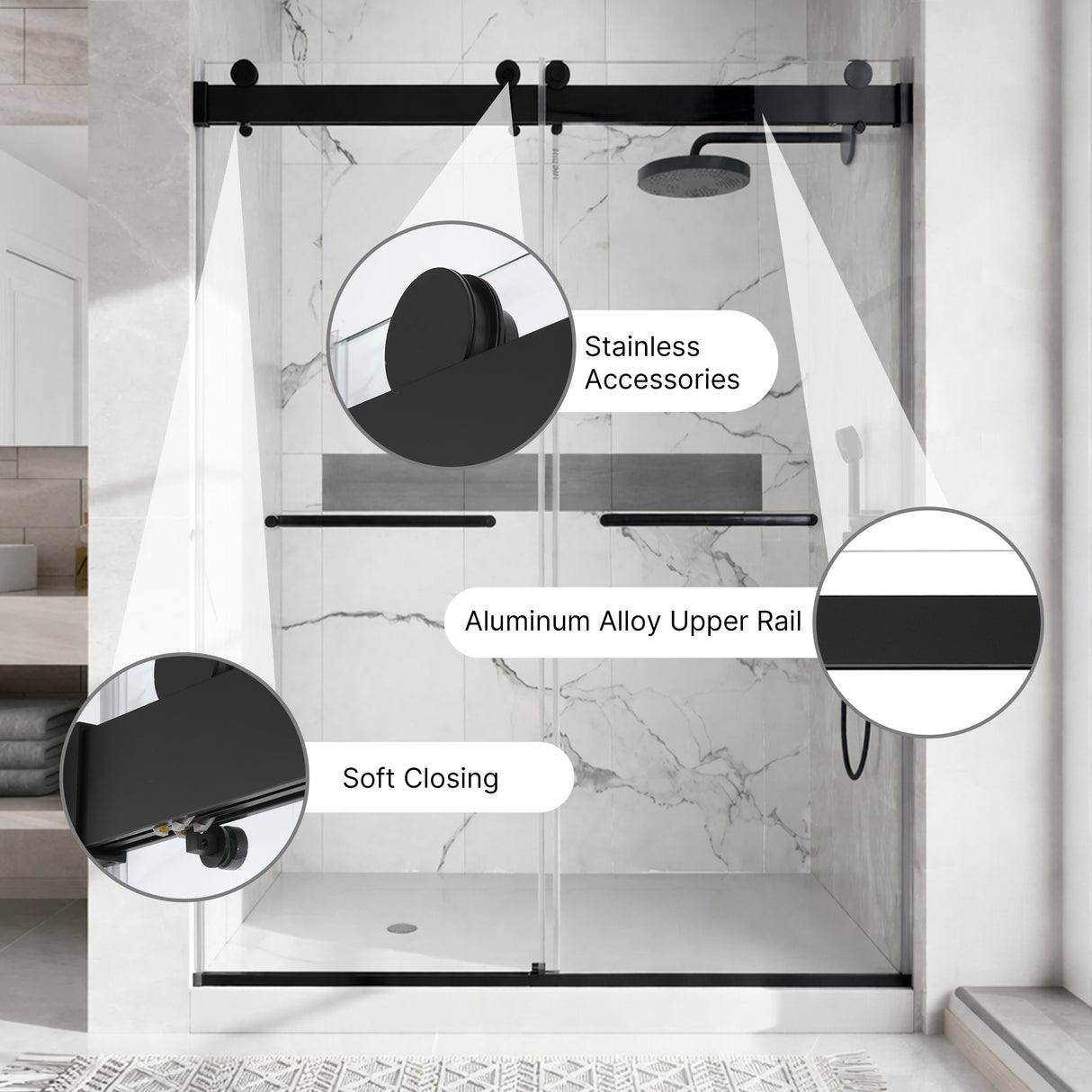 48 inches x 76 inches Double Sliding Shower Door in Matte