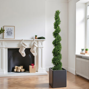 6FT Two-Tone Spiral-Shaped Potted Cedar Tree Set