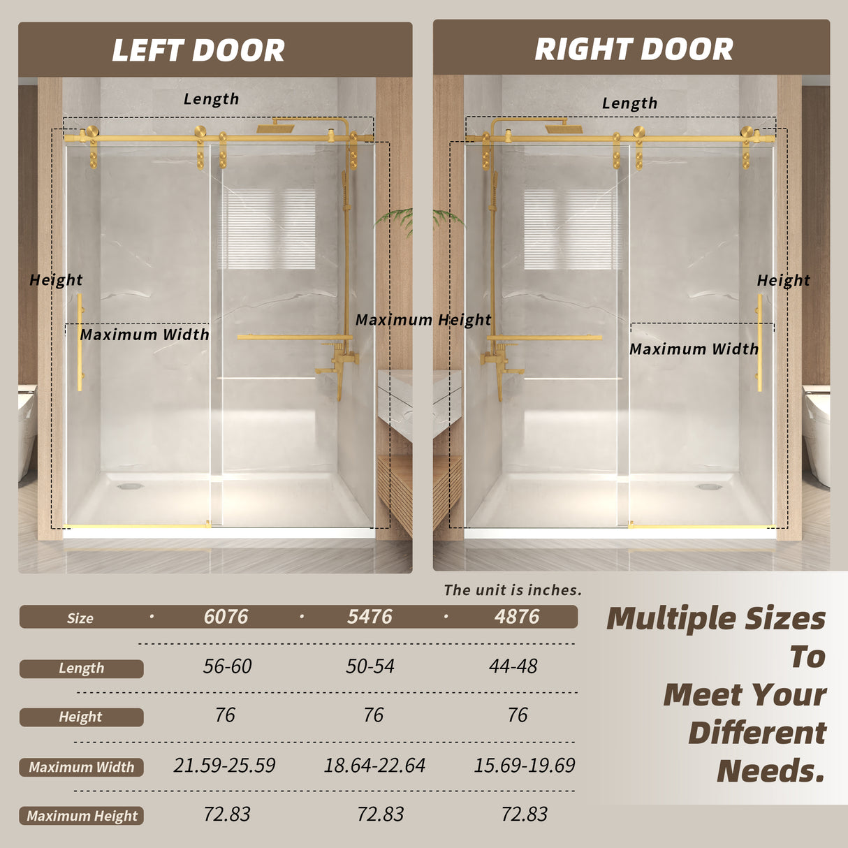 44-48" x 76" Frameless Sliding Shower Door