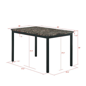5 Piece Dinning Set With Faux Marble Top, Table & 4 Chairs - Black