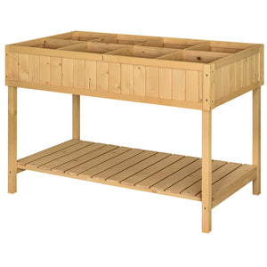 Outsunny 43" Wooden Raised Garden Bed with 8 Pockets and Shelf