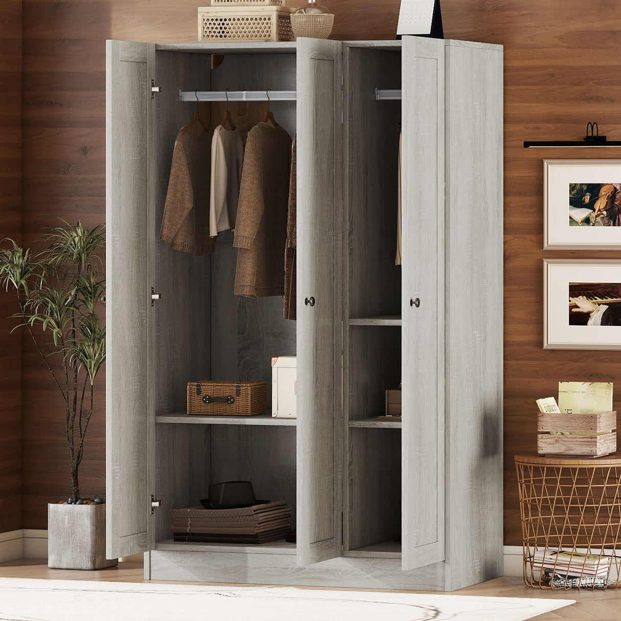 3 Door Shutter Wardrobe With Shelves