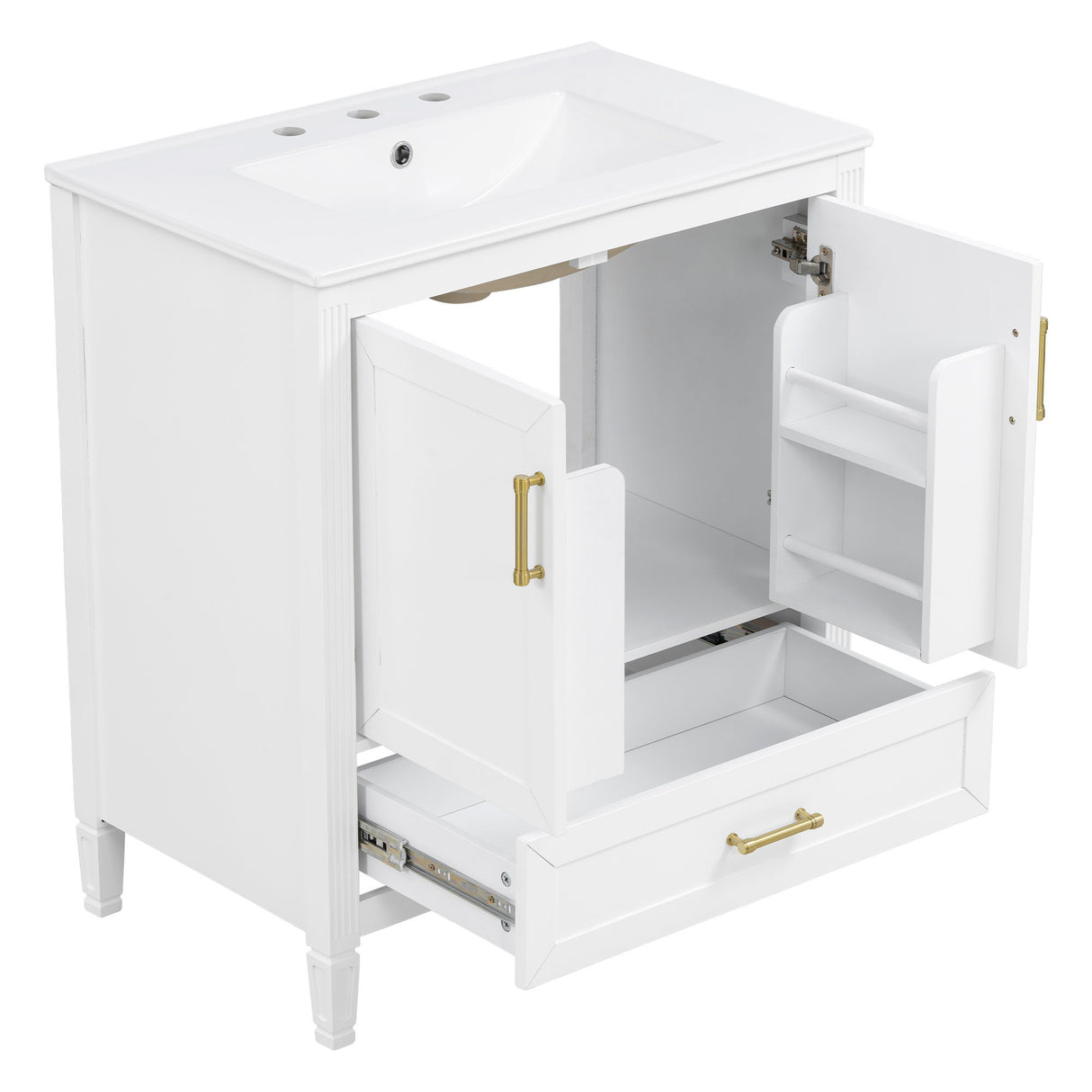 Elegant Fluted Bathroom Vanity With Sink, Soft Close Doors & Drawer