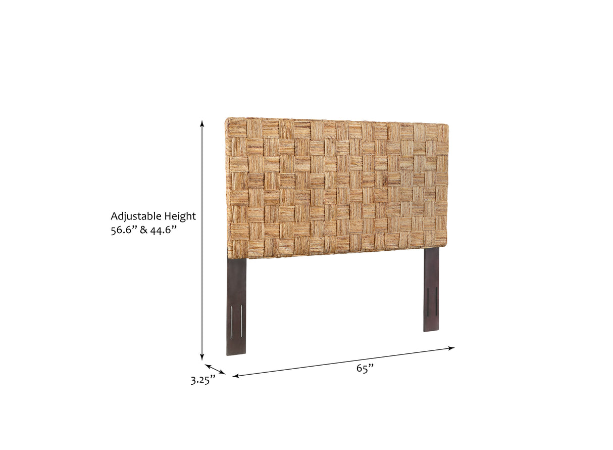 Queen Size Woven Rattan Adjustable-Height Headboard with Solid Mahogany Frame