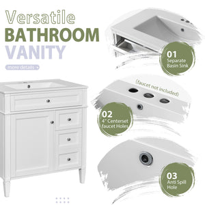 Bathroom Vanity With Top Sink, 2 Doors And 3 Drawers, Freestanding Set With Mirror Cabinet