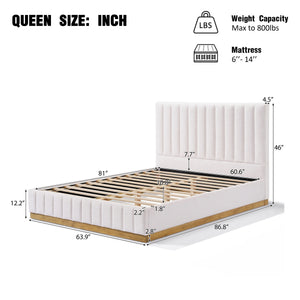 Queen Size Bed Frame With Linen Upholstery