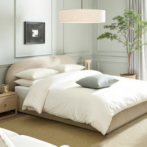 Archie Puffy Grounded Upholstered Platform Bed - Oatmeal Light