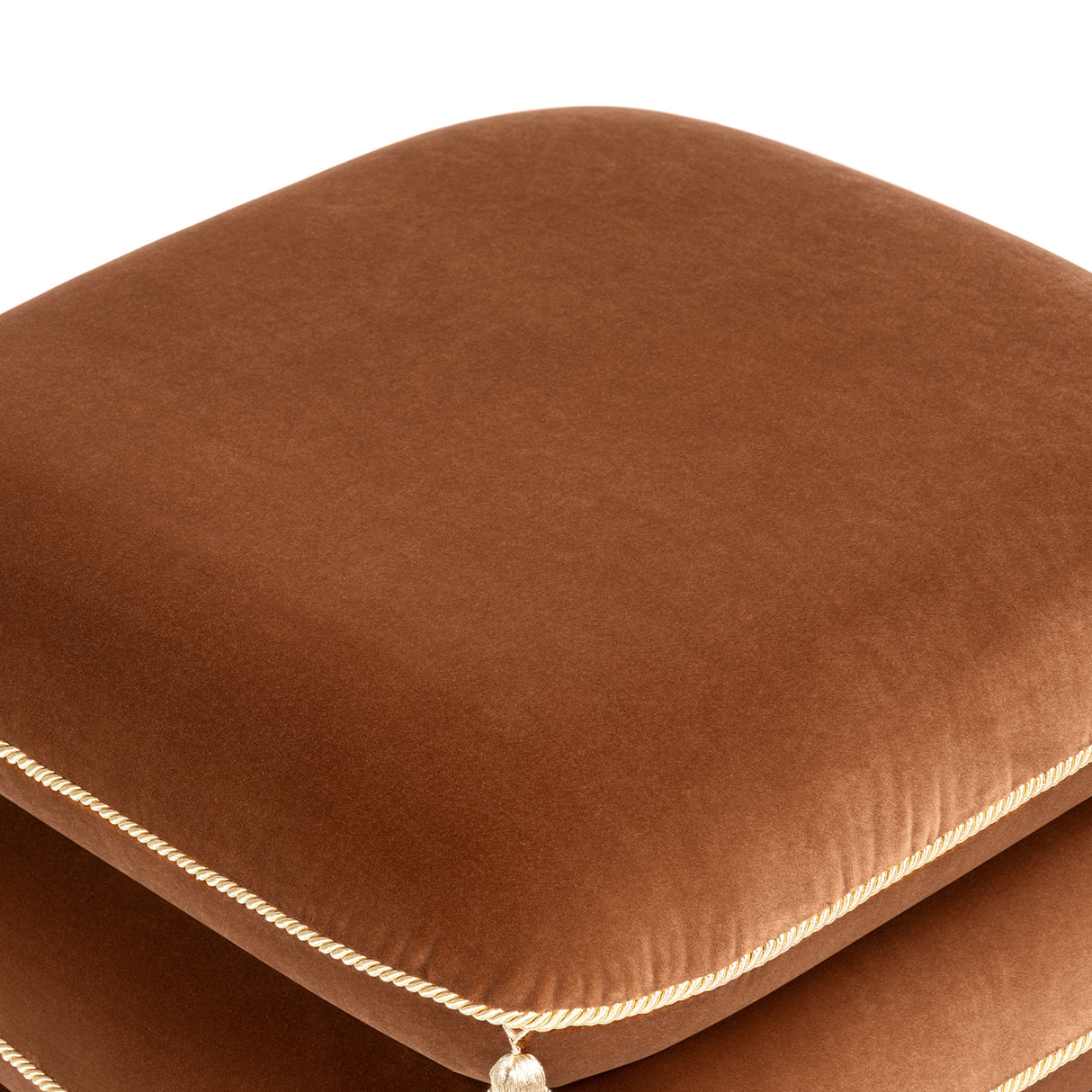 Monarch 19.5" Squared Upholstered Ottoman with Bullion Fringe, Burnt