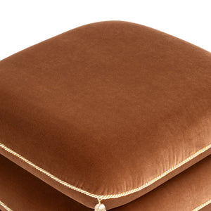 Monarch 19.5" Squared Upholstered Ottoman with Bullion Fringe, Burnt