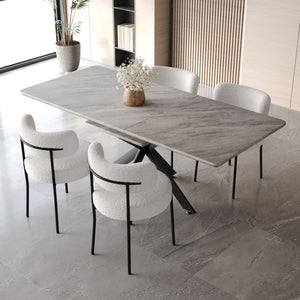 Extendable Dining Table Set With Curved Backrest Upholstered Chairs