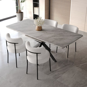 Extendable Dining Table Set With Curved Backrest Upholstered Chairs