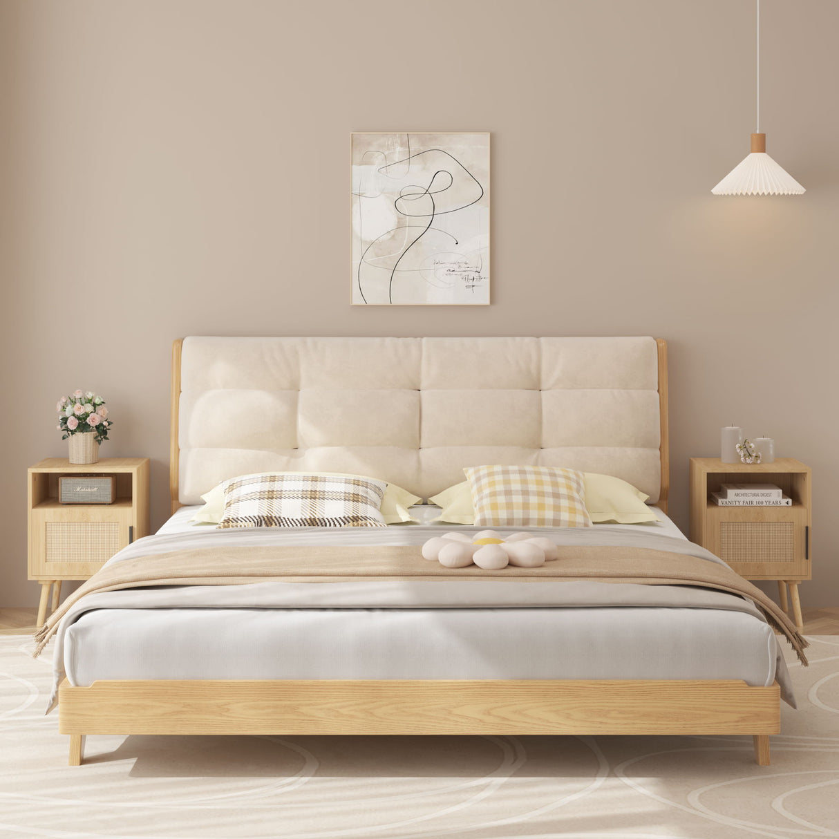 Nightstand, Side Table With Door And Open Shelf For Bedroom - Oak