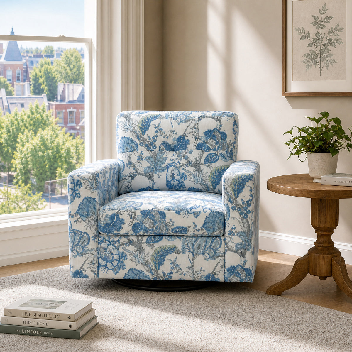 Floral Upholstery Degree Rotation Single Sofa Chair