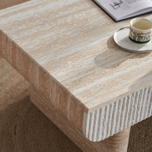 Mid Century Modern Coffee Table with Faux Marble Tabletop