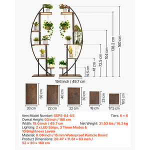 63-Inch Tall 6-Tier Indoor Plant Stand with Grow Lights (2-Pack)