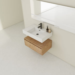 Wall Mounted Bathroom Vanity With Resin Sink And Soft Close Drawer In Imitative - Imitative Oak