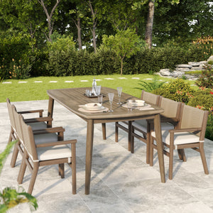 Acacia Wood Dining Table 8 Person Outdoor Table, Farmhouse Furniture For Patio, Garden, Backyard - Light Brown - Best Buy Furniture