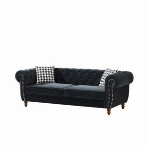 Chesterfield Upholstery Fabric Sofa With Roll Armrest & Nailhead
