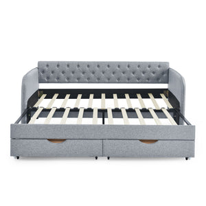 Daybed With Trundle And Storage Drawers, Flat Arms With Pocket