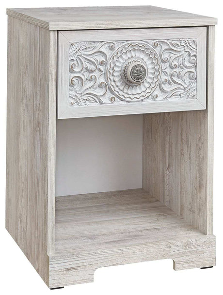 Paxberry - One Drawer Night Stand - Whitewash - Best Buy Furniture