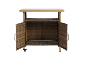 Outdoor Wicker Bar Cart with Wheels