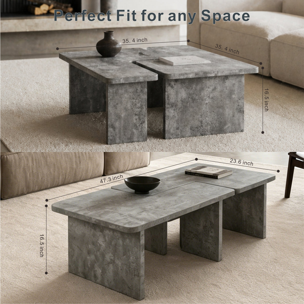 Modular Concrete Coffee Table Set of 2