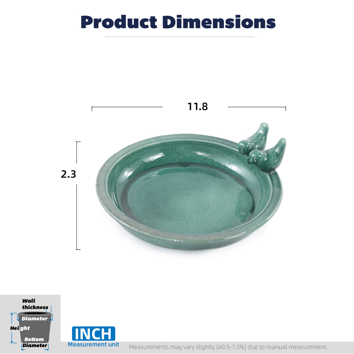 Handmade Ceramic Bird Bath, 11.8 Inch Forest