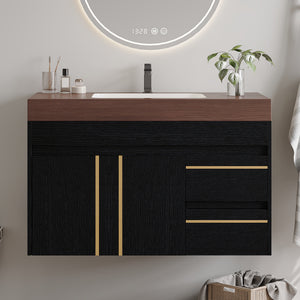 36" Floating Bathroom Vanity with Ceramic Sink and Faux Marble Top