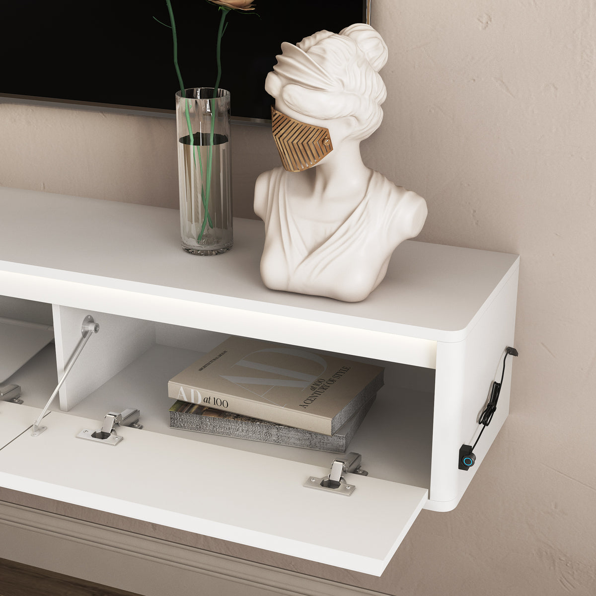 Floating TV Stand with LED Lights & Power Outlet