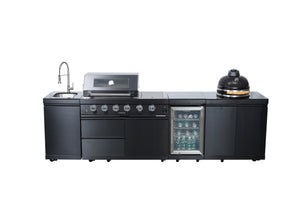 Black 118-Inch Outdoor Kitchen BBQ Island with Kamado and Stainless Steel Construction