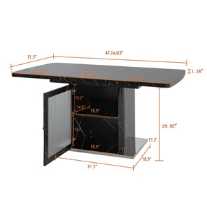 Modern Rectangle Dining Table With Stretchable Top, Storage Cabinet
