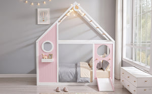 Twin House Bed with Slide, Ball Light Strip
