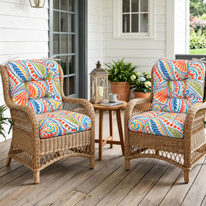 Outdoor Chair Cushions Set of 8 - Tufted Waterproof Seat Pads