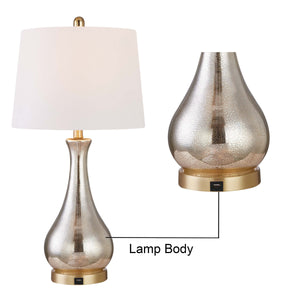 26" Modern Glam Table Lamp, Antique Brass and Glass, 3-Way Dimmable
