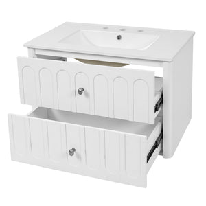 Floating Bathroom Vanity With Oval Knobs & Round Edge, Soft Close Drawer Slides