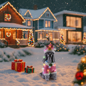 Christmas Poodle Statue, Holiday Dog Figurine