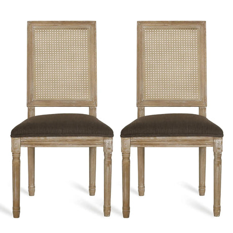 French Country Dining Chair With Rectangular Cane Backrest And Smooth Upholstered Seating - Best Buy Furniture
