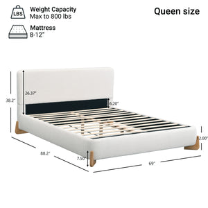 Elegant Boucle Upholstered Bed, Queen Size